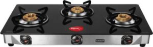 Pigeon by Stovekraft Favourite Glass Top 3 Burner Gas Stove, Manual Ignition, black